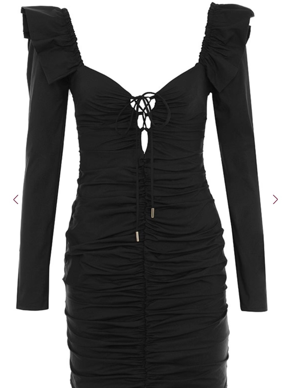 House of CB Black Ruched Lace-Up Long-Sleeve Mini Dress